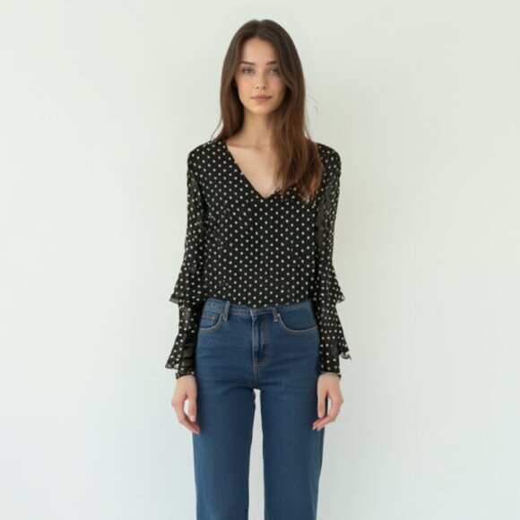❤️Calvin Klein Black Polka Dot Women's Top M - Picture 1 of 12